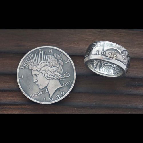 Peace Silver Dollar Coin Ring: Custom coin ring from Jason's Works made with the highest quality coin ring making tools available in the USA.