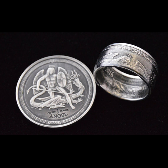Silver Angel Coin Ring Isle of Man - Jason's Works - USA Coin Rings