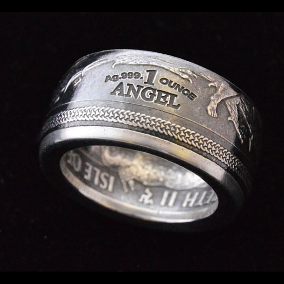 Silver Angel Coin Ring Isle of Man - Jason's Works - USA Coin Rings